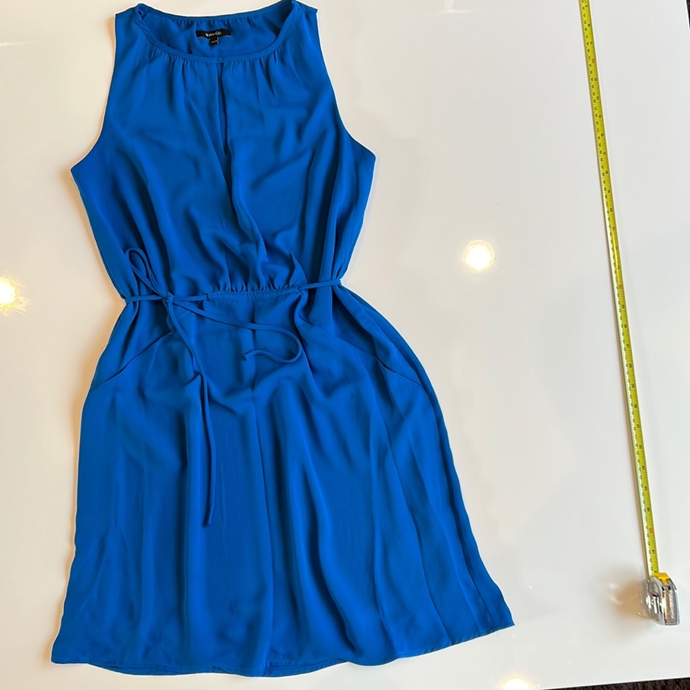 RW&Co Royal Blue Chiffon Dress with pockets and waist tie, cute key hole